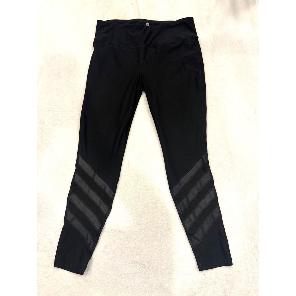 90 Degree by Reflex Women's Black Mesh Stripe Athletic Leggings Yoga Pants XL